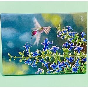Hummingbird Flower LED Lighted Canvas Wall or Tabletop Picture 8.5 X 6